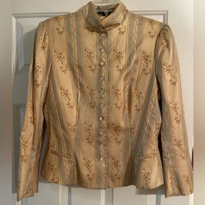 Vintage Silk Lauren Ralph Lauren Blazer with Floral Embroidery and Blue Striping